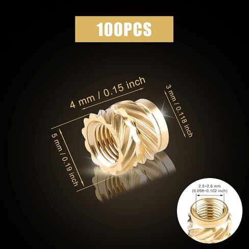 100pcs 3D Printing Brass Nuts, M3x4x5mm M3 Threaded Insert Knurled Brass Nuts Female Thread Knurled Heat Embedment Nut for 3D Printing Parts Loptop Automotive Plastic Shell in Saudi Arabia