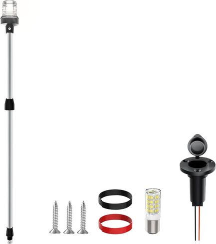 تلسكوبي قارب صارم ضوء مرساة البحرية الخفيفة، 26 "-48" قابل للتعديل أضواء القارب الخلفي القطب LED مع قاعدة، أضواء الملاحة القوارب البيضاء لباس، صيد الأسماك، قوارب جون، عائم 12-24V (الشظية) in Kuwait