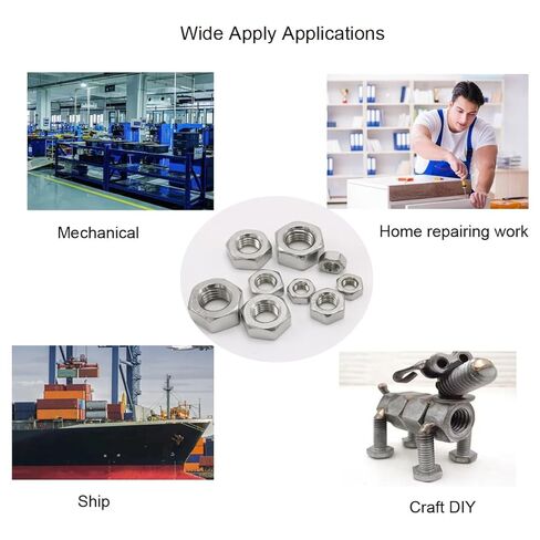 60 قطعة M6-1 مجموعة متنوعة من صامولة سداسية من الفولاذ المقاوم للصدأ 304(18-8) صامولة سداسية مترية للبراغي، لمسة نهائية لامعة، خيط كامل (M6) in Kuwait
