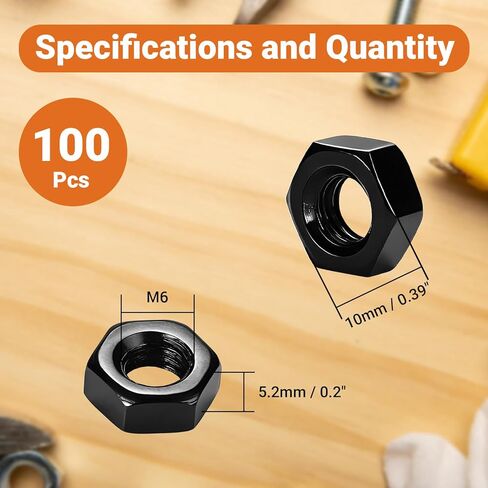 M6-1.0 Hex Nuts 100PCS, Carbon Steel Grade 8.8 Black Oxide, Metric M6 Hex Nut Kit, Small Hex Nuts for DIY Repair & Fastening-Home DIYer in Saudi Arabia