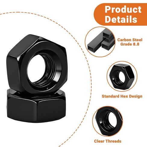 M6-1.0 Hex Nuts 100PCS, Carbon Steel Grade 8.8 Black Oxide, Metric M6 Hex Nut Kit, Small Hex Nuts for DIY Repair & Fastening-Home DIYer in Saudi Arabia