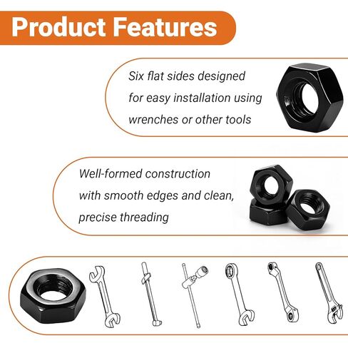 M6-1.0 Hex Nuts 100PCS, Carbon Steel Grade 8.8 Black Oxide, Metric M6 Hex Nut Kit, Small Hex Nuts for DIY Repair & Fastening-Home DIYer in Saudi Arabia