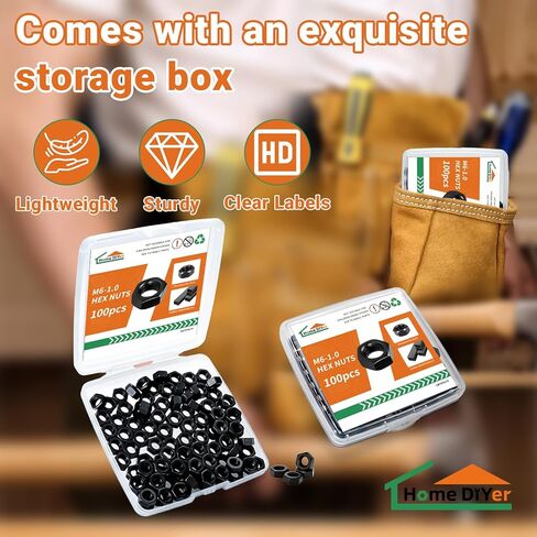 M6-1.0 Hex Nuts 100PCS, Carbon Steel Grade 8.8 Black Oxide, Metric M6 Hex Nut Kit, Small Hex Nuts for DIY Repair & Fastening-Home DIYer in Saudi Arabia