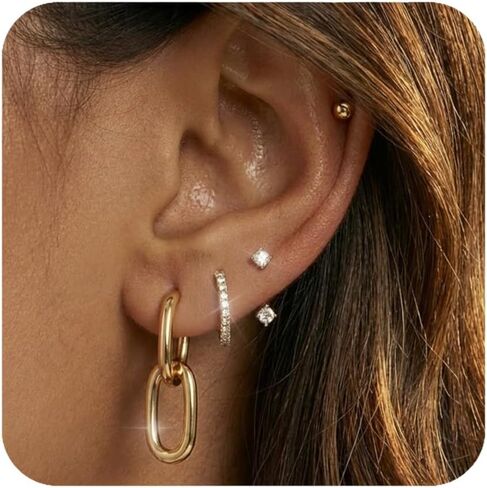 5 Pairs 14K Gold Hoop Earrings - Gold Jewelry for Women Trendy - Non Tarnish Stack Earrings for Women - Hypoallergenic Gold Earring Set in Kuwait