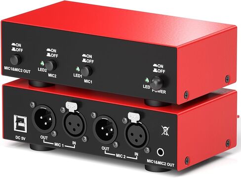 2-Channel 48V Phantom Power Supply, Microphone Phantom Power Supply, Dual XLR Input/Output, with 3.5mm Audio Cable, for Mic Preamp, Condenser and Shotgun Microphones, Recording Studios in Kuwait