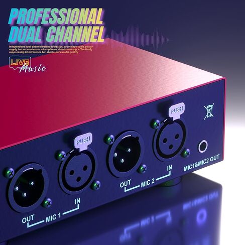 2-Channel 48V Phantom Power Supply, Microphone Phantom Power Supply, Dual XLR Input/Output, with 3.5mm Audio Cable, for Mic Preamp, Condenser and Shotgun Microphones, Recording Studios in Kuwait