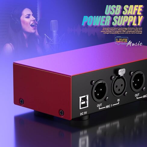 2-Channel 48V Phantom Power Supply, Microphone Phantom Power Supply, Dual XLR Input/Output, with 3.5mm Audio Cable, for Mic Preamp, Condenser and Shotgun Microphones, Recording Studios in Kuwait