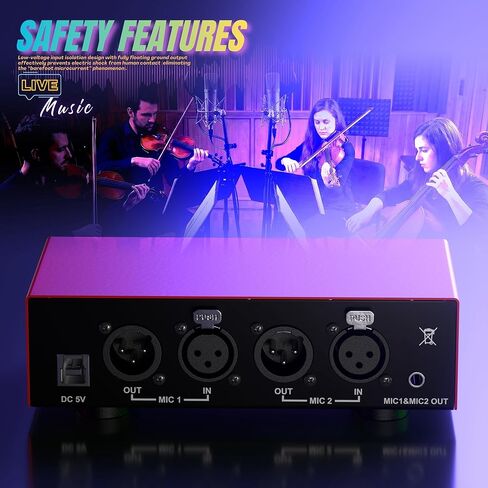 2-Channel 48V Phantom Power Supply, Microphone Phantom Power Supply, Dual XLR Input/Output, with 3.5mm Audio Cable, for Mic Preamp, Condenser and Shotgun Microphones, Recording Studios in Kuwait