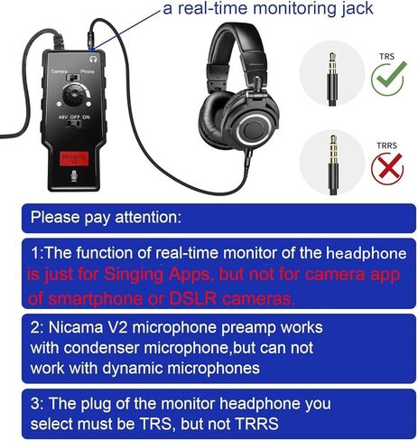 Nicama Microphone Preamp with 48V Phantom Power Supply for iPhone iPad DSLR Camera, XLR Female to 3.5mm TRS, TRRS Adapter for Shotgun or Condenser Rode Sennheiser Microphones in Kuwait