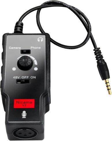 Nicama Microphone Preamp with 48V Phantom Power Supply for iPhone iPad DSLR Camera, XLR Female to 3.5mm TRS, TRRS Adapter for Shotgun or Condenser Rode Sennheiser Microphones in Kuwait
