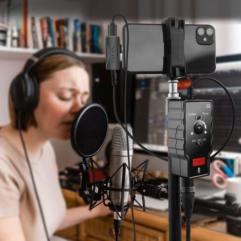 Nicama Microphone Preamp with 48V Phantom Power Supply for iPhone iPad DSLR Camera, XLR Female to 3.5mm TRS, TRRS Adapter for Shotgun or Condenser Rode Sennheiser Microphones in Kuwait