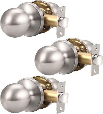 Knobonly 10 عبوات من مقابض الأبواب الكروية المستديرة من النيكل الساتان، مقابض أبواب خزانة الممرات الكلاسيكية، بدون قفل in Kuwait