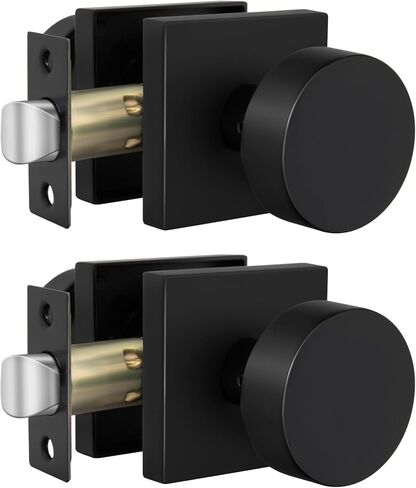Goldenwarm Black Door Knobs Interior, Zinc Alloy Square Ball Matte Black Privacy Door Knobs for Bedroom, Bathroom,Heavy Duty Interior Door Knob Bulk - Modern & Stylish(6 Pack) in Kuwait