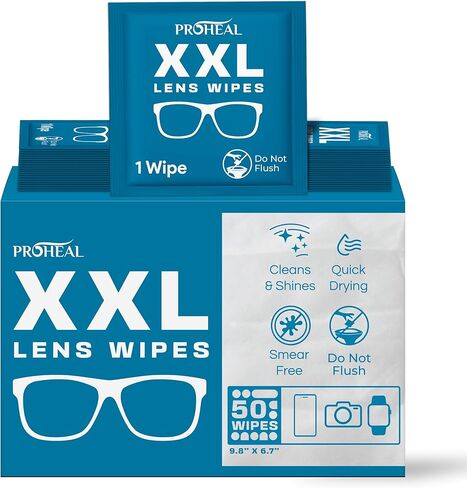 XXL Lens Wipes, 50 Count - 9.8"x6.7" Eye Glasses Cleaner Wipes for Lenses, Watches, Display Screens, and More - Cleans and Shines - Quick Drying, No Smear with Isopropyl Alcohol in Saudi Arabia
