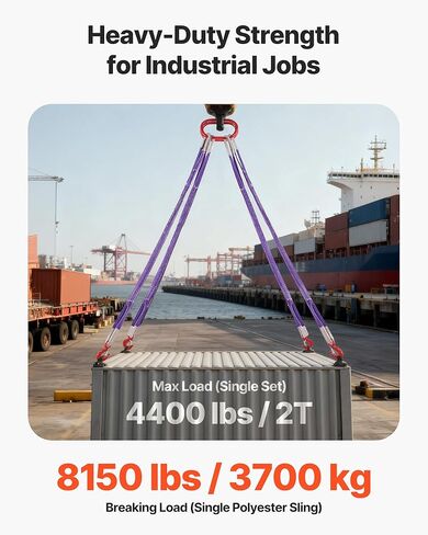 VEVOR Lifting Sling Straps, 2Pcs Two-Leg Polyester Bridle Sling with Hooks, 4400LB Capacity, 5Ft Heavy Duty Rigging Strap, Thickened & Wear-Resistant Webbing Slings for Engines Cranes Hoists Truck in Saudi Arabia