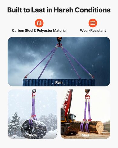 VEVOR Lifting Sling Straps, 2Pcs Two-Leg Polyester Bridle Sling with Hooks, 4400LB Capacity, 5Ft Heavy Duty Rigging Strap, Thickened & Wear-Resistant Webbing Slings for Engines Cranes Hoists Truck in Saudi Arabia