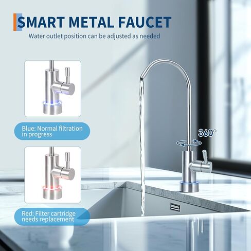 High-Efficiency Reverse Osmosis Water Filter System – 600GPD Tankless Under-Basin Purifier, 2:1 Pure to Drain, 5-Stage Filtration, NSF/FC/SGS Certified, TDS & PFOA/PFOS Reduction, Smart Faucet in Saudi Arabia