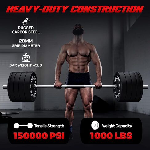 7FT Bar Olympic Barbell, 1000lb Capacity Weight Bar for Strength Training, 2 Inch Strength Training Bar With Knurled Grip for Squats, Deadlifts, Presses, Rows, Curls in Saudi Arabia