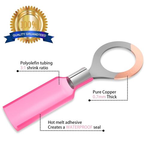 Sanuke 105Pcs 22-16 AWG - #8 Heat Shrink Ring Terminals 0.7mm Tinned Pure-Copper Marine Grade Waterproof Heat Shrink Wire Connectors Red in Kuwait