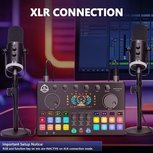 Podcast Equipment Bundle for 2, Audio Interface with 2 Dynamic XLR/USB Microphones, 2 Desktop Mic Stands and 2 Headphones, RGB, Voice Change for Vocal Recording,Podcasting,Streaming, PC Phone,TikTok in Saudi Arabia