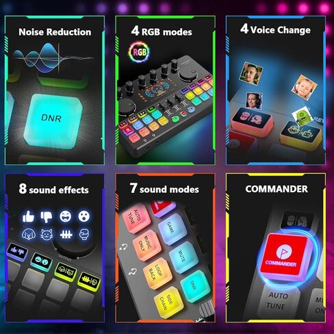 Podcast Equipment Bundle for 2, Audio Interface with 2 Dynamic XLR/USB Microphones, 2 Desktop Mic Stands and 2 Headphones, RGB, Voice Change for Vocal Recording,Podcasting,Streaming, PC Phone,TikTok in Saudi Arabia