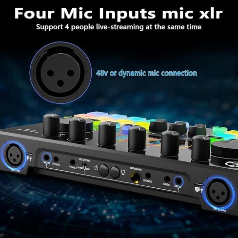 Podcast Equipment Bundle for 2, Audio Interface with 2 Dynamic XLR/USB Microphones, 2 Desktop Mic Stands and 2 Headphones, RGB, Voice Change for Vocal Recording,Podcasting,Streaming, PC Phone,TikTok in Saudi Arabia