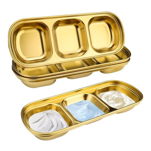 8PCS 3-Compartment Esthetician Bowls, 8.11×3.15×0.94in/20.6×8×2.4cm Thickened Stainless Steel Facial Skincare Tray, Non-Slip Multi-Use Serving Trays for Home Beauty, Sauce, Snack & Jewelry Storage in Saudi Arabia