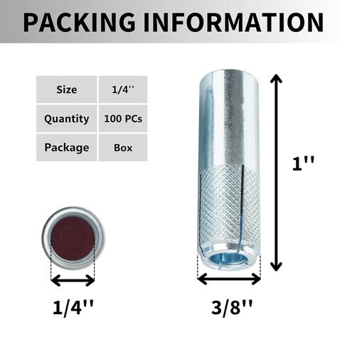 Party Animal Drop-in Anchors, 100PCs 1/4"-20 Zinc-Plated for Concrete, Secure Mounting, Industrial-Strength, Easy Installation - Internal Forced Expansion Screw Bolts for Solid Concrete in Kuwait