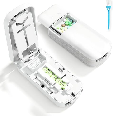 قطاعة حبوب منع الحمل 1/4 للحبوب الصغيرة، مقسم حبوب منع الحمل 1/2 1/3 للحبوب الصغيرة، شفرة من الفولاذ المقاوم للصدأ سهلة القطع للأقراص، كسارة حبوب محمولة سهلة الإمساك مع مساحة تخزين in Kuwait