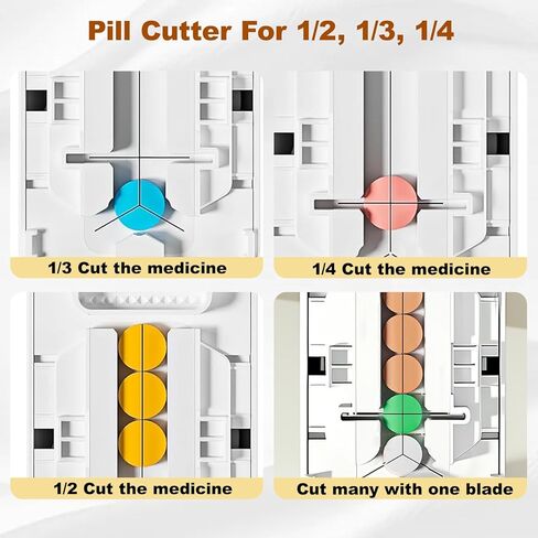 قطاعة حبوب منع الحمل 1/4 للحبوب الصغيرة، مقسم حبوب منع الحمل 1/2 1/3 للحبوب الصغيرة، شفرة من الفولاذ المقاوم للصدأ سهلة القطع للأقراص، كسارة حبوب محمولة سهلة الإمساك مع مساحة تخزين in Kuwait