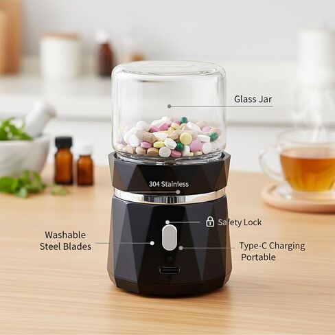 Electric Pill Crusher Grinder Pulverizer -Fine Powder with Stainless Steel Grinding Head for Multiple Large/Small Tablets & Vitamins - Travel-Friendly for Easy Cleaning in Saudi Arabia