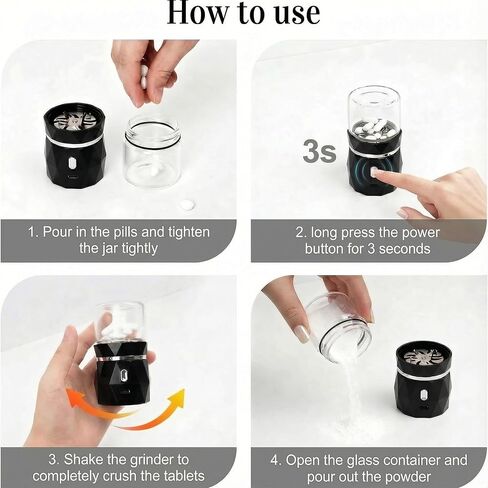 Electric Pill Crusher Grinder Pulverizer -Fine Powder with Stainless Steel Grinding Head for Multiple Large/Small Tablets & Vitamins - Travel-Friendly for Easy Cleaning in Saudi Arabia