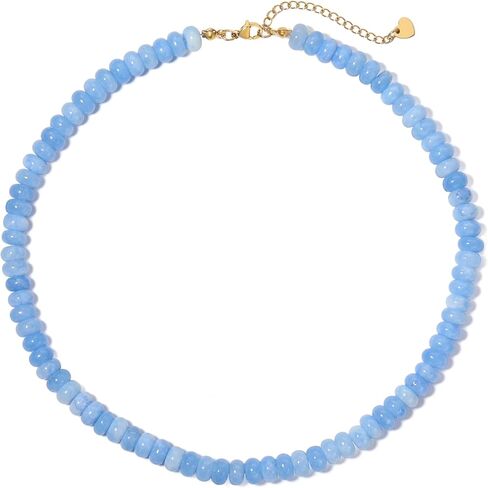 Blue Chalcedony Beaded Necklaces for Women,Bead Gemstone Choker Natural Stone Necklace Boho Handmade Beach Choker Trendy Jewelry Gift in Kuwait