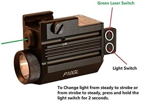 HiLight P10GL Pistol Green Laser Sight Combo مع 500 لومن مصباح يدوي USB قابل لإعادة الشحن للمسدسات المدمجة مثل Glock 19. Class IIIA <5mW in Kuwait