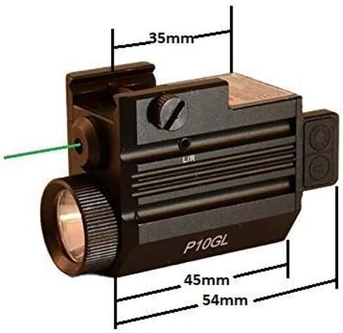 HiLight P10GL Pistol Green Laser Sight Combo مع 500 لومن مصباح يدوي USB قابل لإعادة الشحن للمسدسات المدمجة مثل Glock 19. Class IIIA <5mW in Kuwait