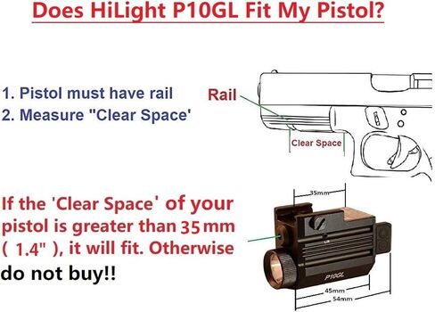 HiLight P10GL Pistol Green Laser Sight Combo مع 500 لومن مصباح يدوي USB قابل لإعادة الشحن للمسدسات المدمجة مثل Glock 19. Class IIIA <5mW in Kuwait