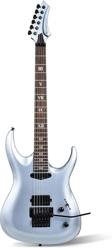 Leo Jaymz Tsunami Electric Guitar Mahogany Body & Roasted Maple Neck, HH Pickups with Rail, Double-Locking Tremolo, 24 Frets(Matte Silver) in Kuwait