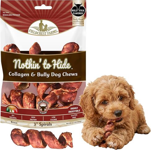 Fieldcrest Farms 6in Bully Mrunchers- All-Natural 100 ٪ Beef Belly Stick بديل ، مستساغة للغاية ، سهلة الهضم ، بدون إضافات ، مكون واحد مضغ طويل الأمد للكلاب- 6 PCs in Kuwait