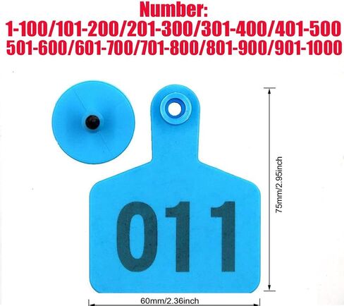 Livestock Identification Numbered Ear Tags 100 Pcs Multicolor Livestock Ear Tags Numbered 001-1000 60x75mm(Blue,1 100) in Saudi Arabia