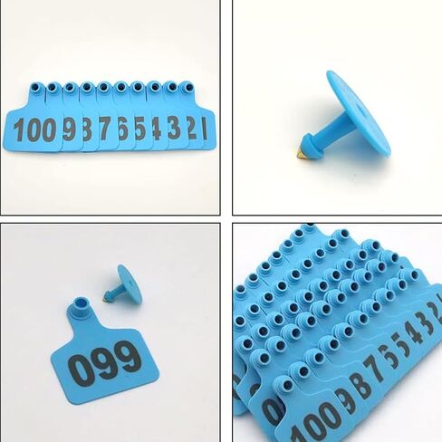 Livestock Identification Numbered Ear Tags 100 Pcs Multicolor Livestock Ear Tags Numbered 001-1000 60x75mm(Blue,1 100) in Saudi Arabia