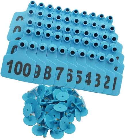 Livestock Identification Numbered Ear Tags 100 Pcs Multicolor Livestock Ear Tags Numbered 001-1000 60x75mm(Blue,601 700) in Saudi Arabia