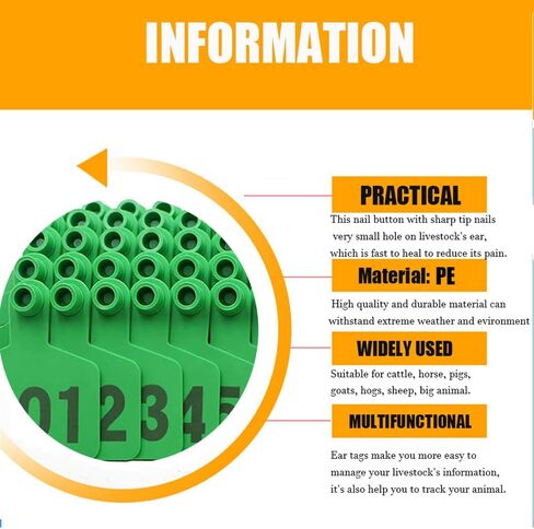 Livestock Identification Numbered Ear Tags 100 Pcs Multicolor Livestock Ear Tags Numbered 001-1000 60x75mm(Green,801 900) in Saudi Arabia