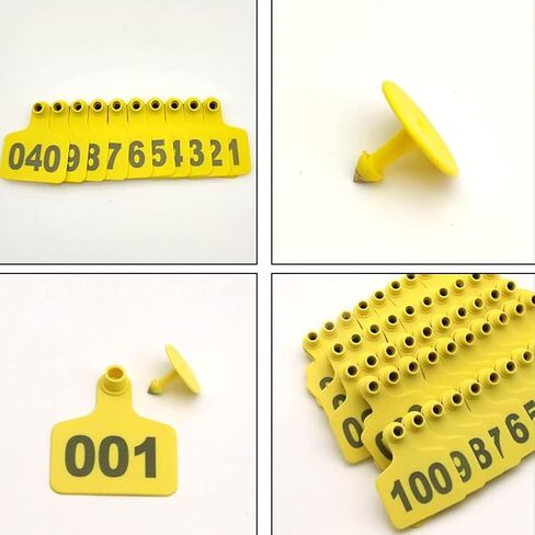 Livestock Identification Numbered Ear Tags 100 Pcs Multicolor Livestock Ear Tags Numbered 001-1000 60x75mm(Yellow,1 100) in Saudi Arabia