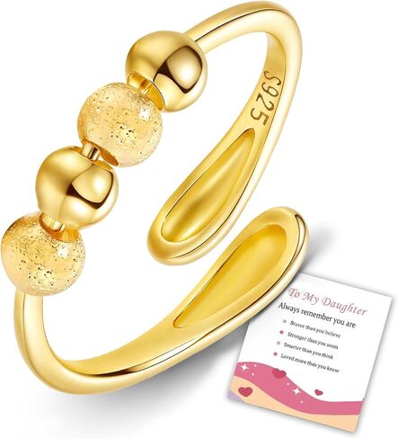 حلقات القلق في Heeya للنساء ، حلقات الفضة الاسترليني لابنتي ، حلقة الدوران القابلة للتعديل مع الخرز ، حلقة تململ القلق للنساء ، مجوهرات الإبهام لعيد الميلاد ، عيد الميلاد مع بطاقة الهدية in Kuwait