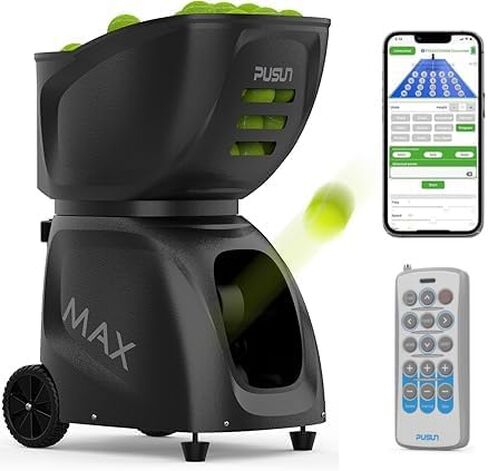 PT-Max C Tennis & Padel Ball Machine with APP & Remote, 35 Landing Points, 12 Modes, 6-Level Topspin/Backspin, 120+ Balls, 5–7H Battery, for Intermediate & Advanced Players in Kuwait