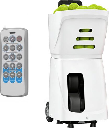 Pt-Smart Tennis Ball Machine,Automatic Portable Tennis Ball Launcher/Thrower,Tennis Ball Machine Advanced Smart Programming,Intelligent Three-Mode Control,Accommodating 100 Balls,For Begi(Color:White) in Kuwait