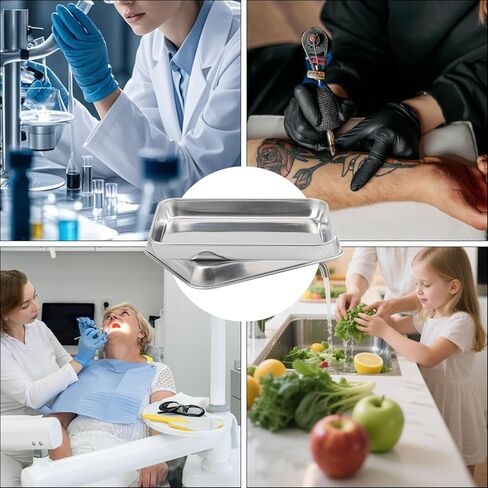 7 Pack Rectangle Stainless Steel Surgical Tray, 9 x 6.7 Inch Surgical Tray, Stainless Steel Medical Trays for Lab Instruments Organizer, Lab, Tattoo, Dental in Kuwait