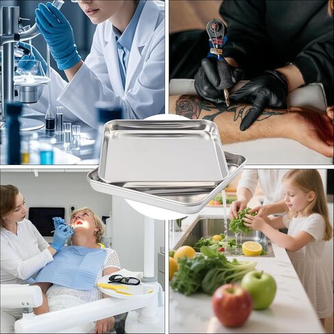 3 Pack Square Stainless Steel Surgical Tray, 9.8 x 9.8 Inch Surgical Trays, Stainless Steel Medical Trays for Lab Instruments Organizer, Lab, Tattoo, Dental in Kuwait