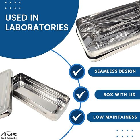 Multipurpose Instrument Box Stainless Steel Container Tray with Lid for Lab Instrument Supplies to Store, Arrange, Transfer, Organize - 7"L x 3"W x 1.5"H in Kuwait