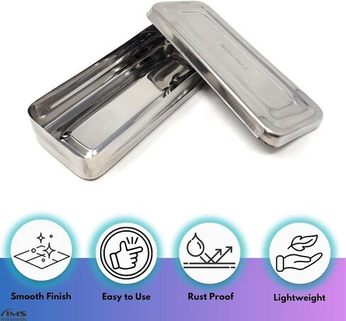 Multipurpose Instrument Box Stainless Steel Container Tray with Lid for Lab Instrument Supplies to Store, Arrange, Transfer, Organize - 7"L x 3"W x 1.5"H in Kuwait
